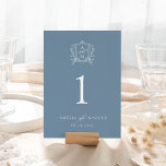 Tarjeta De Mesa Boda del Escudo Dusty Blue Vintage<br><div class="desc">Este bonito diseño forma parte de una bonita colección. Con un delicado marco vintage y un texto elegante.</div>