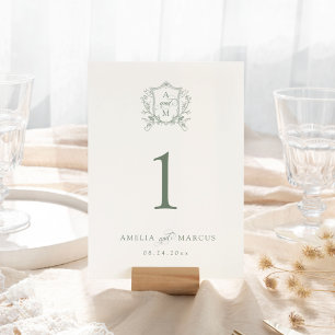 Tarjeta De Mesa Boda del Escudo Vintage de Sage Green