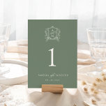 Tarjeta De Mesa Boda del Escudo Vintage de Sage Green<br><div class="desc">Este bonito diseño forma parte de una bonita colección. Con un delicado marco vintage y un texto elegante.</div>