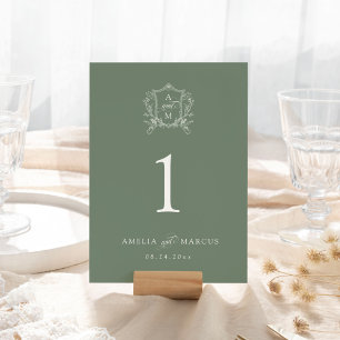 Tarjeta De Mesa Boda del Escudo Vintage de Sage Green