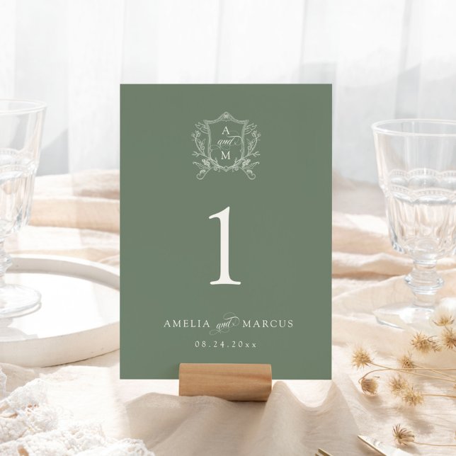 Tarjeta De Mesa Boda del Escudo Vintage de Sage Green (Subido por el creador)