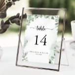 Tarjeta De Mesa Boda del follaje del eucalipto verde clásico<br><div class="desc">Este clásico número de mesa de boda de eucalipto verde es perfecto para un boda rústico. El diseño presenta hermosas hojas de eucalipto de color verde acuático. Este es un número de tabla de doble cara. Agregue cada número de tabla que necesite a su carrito individualmente.</div>