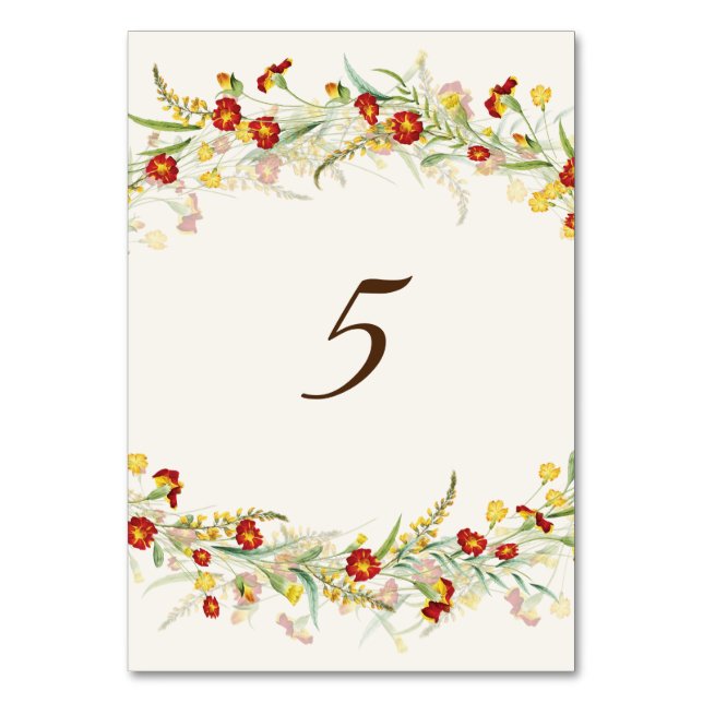 Tarjeta De Mesa Boda del follaje marino amarillo anaranjado (Anverso)