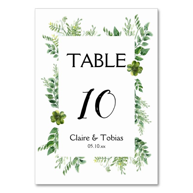 Tarjeta De Mesa Boda del follaje verde primavera de hierbas silves (Anverso)