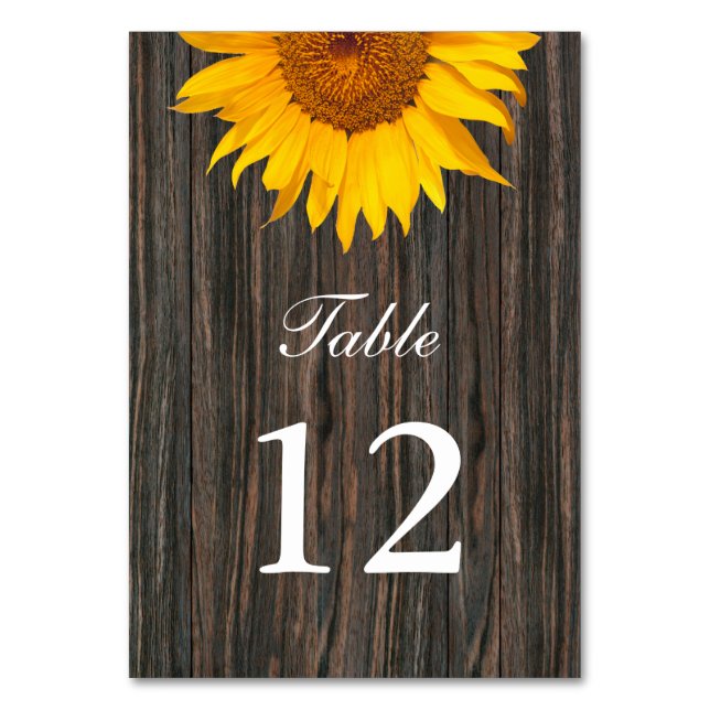Tarjeta De Mesa Boda del girasol de fondo de madera oscura rusa (Anverso)