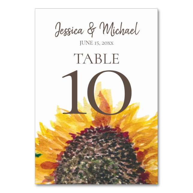 Tarjeta De Mesa Boda del girasol del boho blanco amarillo marrón (Anverso)