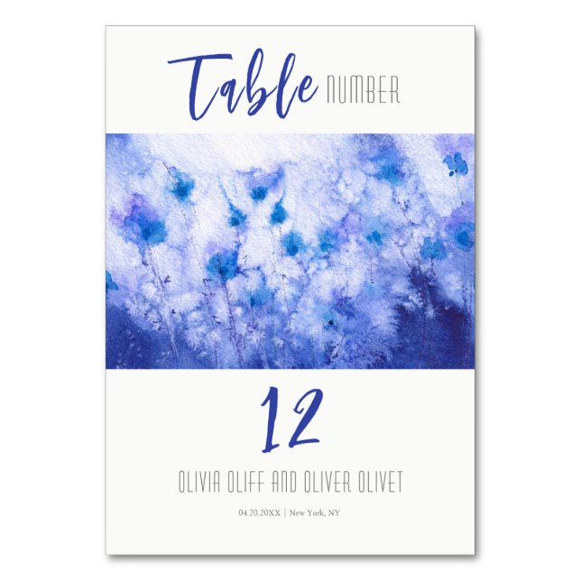 Tarjeta De Mesa Boda del Jardín Azul de Invierno (Anverso)