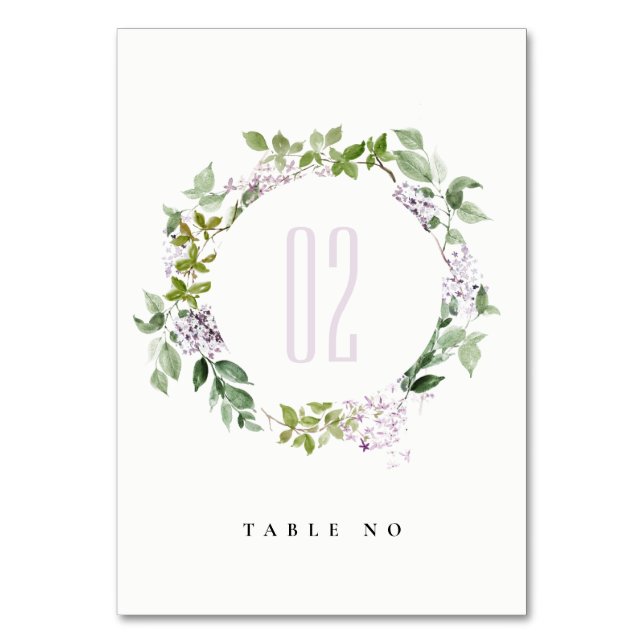 Tarjeta De Mesa Boda del Jardín de la Madera de Lilac Floral Wreat (Anverso)
