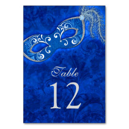 Tarjeta De Mesa Boda del juego de máscaras Blue Silver Ball Mardi