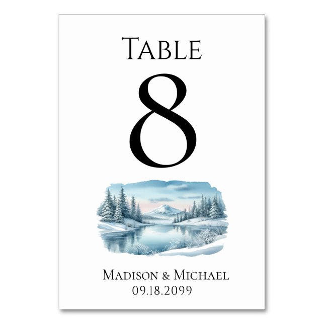 Tarjeta De Mesa Boda del Lago de Invierno Snowy Mountain (Anverso)