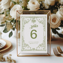 Tarjeta De Mesa Boda del marco de la antigüedad verde oliva