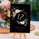 Tarjeta De Mesa Boda del marco del círculo floral del jardín negro<br><div class="desc">Esta tarjeta boda del número de la mesa tiene un marco circular con flores acuarelas y hojas en blanco, terracota, violeta azul, rosa rubor y verde. Para una personalización más avanzada de este diseño, haga clic en el BOTÓN HERRAMIENTA DE DISEÑO AZUL de arriba. También están disponibles los elementos coincidentes....</div>