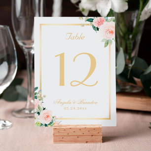 Tarjeta De Mesa Boda del marco dorado de color rosa y floral clási