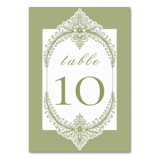 Tarjeta De Mesa Boda del marco florido de Olive Green French (Anverso)