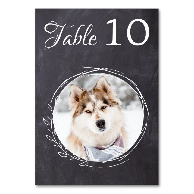 Tarjeta De Mesa Boda del Mascota de fotografía de perro de Chalkbo (Anverso)
