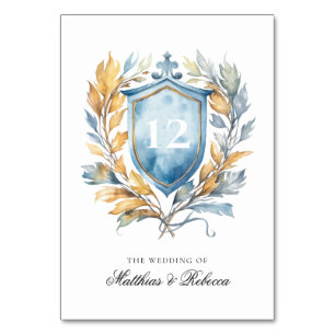 Tarjeta De Mesa Boda del Monograma Azul Romántico Clásico