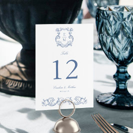 Tarjeta De Mesa Boda del Monograma Barroco Vintage Azul
