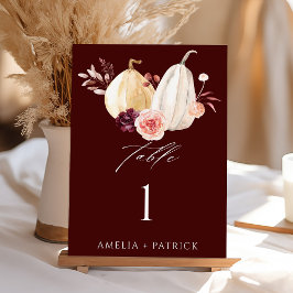 Tarjeta De Mesa Boda del otoño de la calabaza de Borgoña