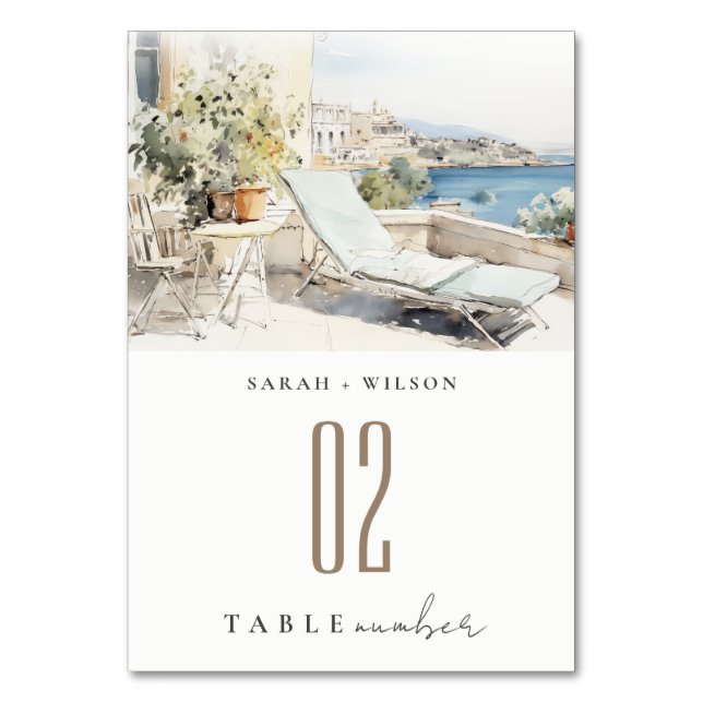 Tarjeta De Mesa Boda del paisaje acuático de Curfu Grecia (Anverso)