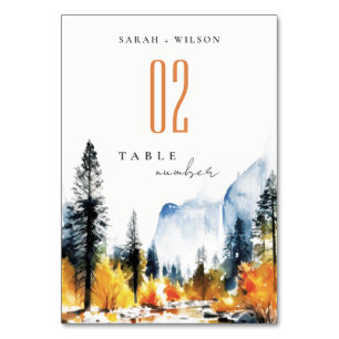 Tarjeta De Mesa Boda del paisaje de invierno de Mountain River Fal