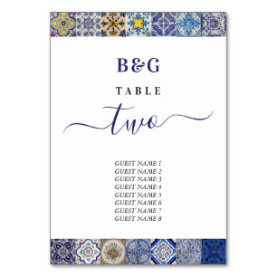 Tarjeta De Mesa Boda del patrón de mosaicos portugués mediterráneo