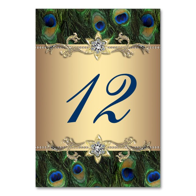Tarjeta De Mesa Boda del Pavo Real Dorado (Anverso)