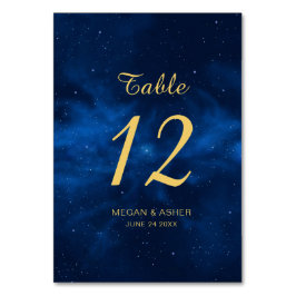 Tarjeta De Mesa Boda del Universo Celestial de Oro Azul