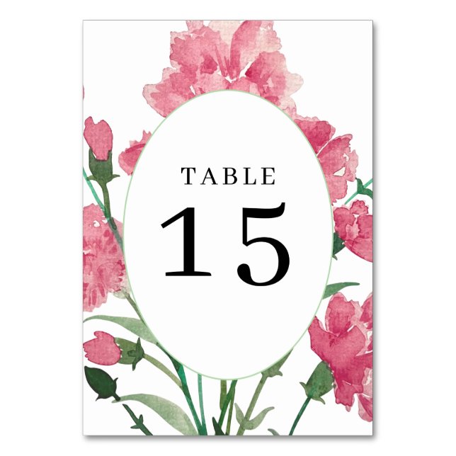 Tarjeta De Mesa Boda Delicado De Flor Rosa (Anverso)