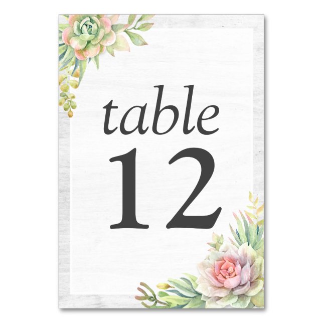 Tarjeta De Mesa Boda Desierto Cactus Suculentas Acuarela Rústica (Anverso)