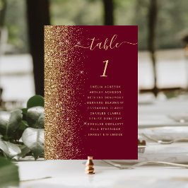 Tarjeta De Mesa Boda Destello Dorado Rojo Borgoña