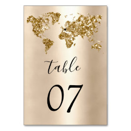 Tarjeta De Mesa Boda Destino Mapa Mundial Oro Corazón extraíble