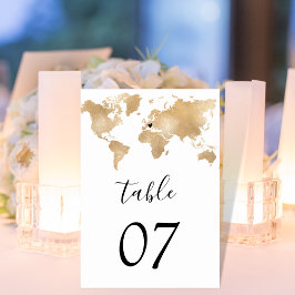 Tarjeta De Mesa Boda Destino Mapa Mundial Oro Corazón extraíble