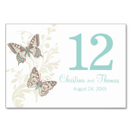 Tarjeta De Mesa Boda dos mariposas gráficas fecha de nombre verde 