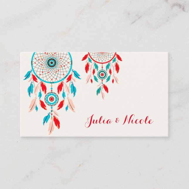 Tarjeta De Mesa Boda Dreamcatcher de la pluma Tribal Boho (Anverso)