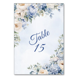 Tarjeta De Mesa Boda Dusty Blue Watercolor Flores de marfil