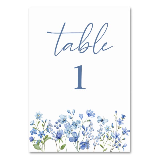 Tarjeta De Mesa Boda Dusty Blue Wildflower Número de tabla (Anverso)
