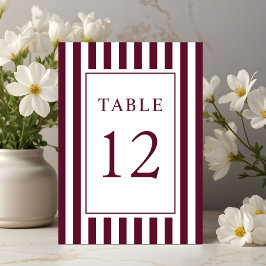 Tarjeta De Mesa Boda Elegante a Rayas Burgundy