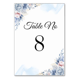 Tarjeta De Mesa Boda elegante azul blanco