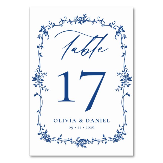 Tarjeta De Mesa Boda elegante azul de la Marina Francesa de Victor (Anverso)
