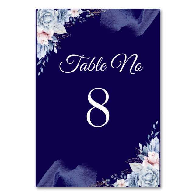 Tarjeta De Mesa Boda elegante azul marino (Anverso)