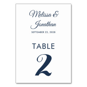 Tarjeta De Mesa Boda elegante azul prusiana blanca y sencilla