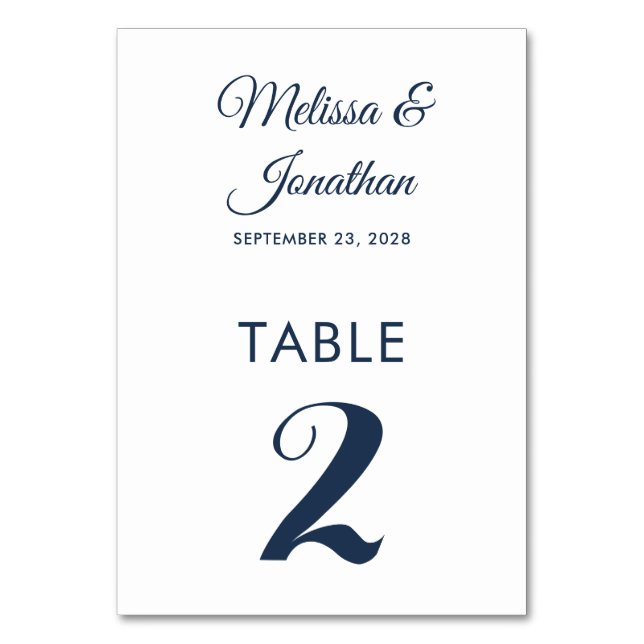Tarjeta De Mesa Boda elegante azul prusiana blanca y sencilla (Anverso)