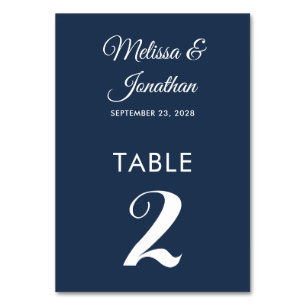 Tarjeta De Mesa Boda elegante azul prusiana blanca y sencilla