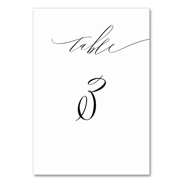 Tarjeta De Mesa Boda Elegante Blanco Negro Moderno Script No 3 (Anverso)