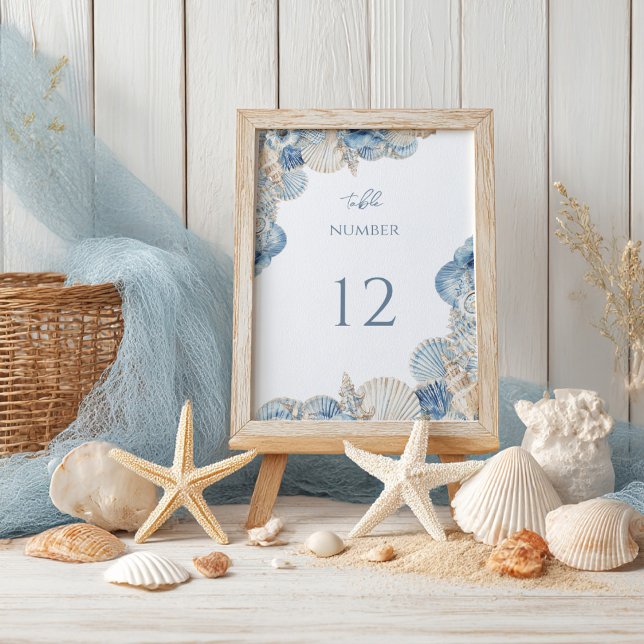 Tarjeta De Mesa Boda elegante con borde de conchas marinas (Subido por el creador)