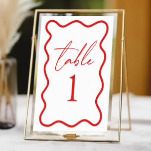 Tarjeta De Mesa Boda elegante con borde ondulado rojo y blanco