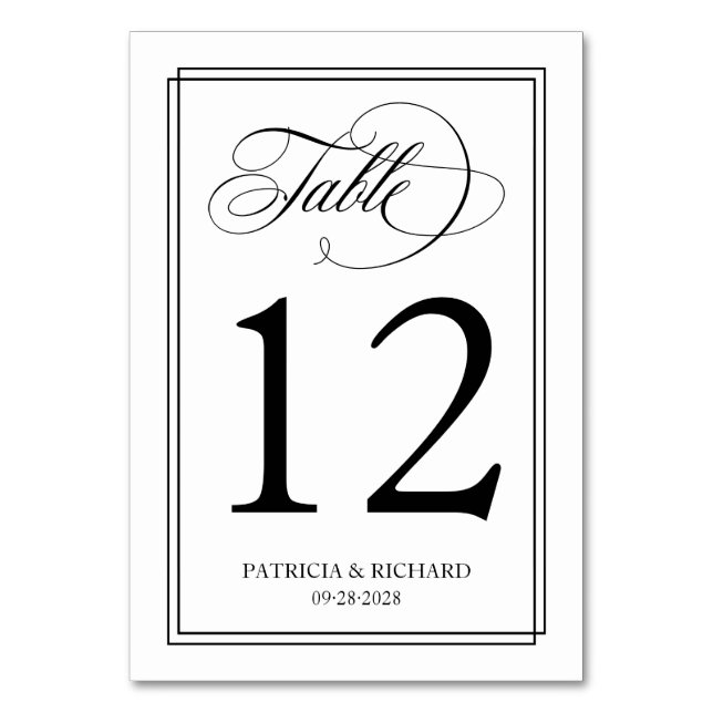 Tarjeta De Mesa Boda Elegante con Letra Negra (Anverso)