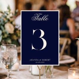 Tarjeta De Mesa Boda elegante de azul marino con estilo clásico