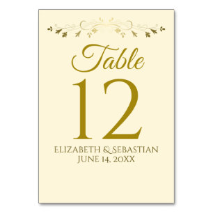 Tarjeta De Mesa Boda elegante de borde floral dorado y crema vinta