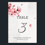 Tarjeta De Mesa Boda elegante de cerezo rosa romántico<br><div class="desc">Tarjeta boda simple y romántica con un elegante diseño floral con un elegante ilustracion acuático de flores de cerezo rosa. Fácilmente personalizable con los nombres de la novia y del novio, la fecha del boda y el número de la tabla en elegantes y elegantes fuentes grises. Este número de tabla...</div>